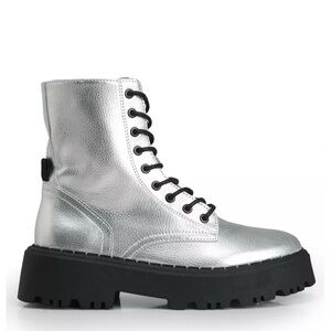 Zara Kids Silver Lace-Up Ankle Boots